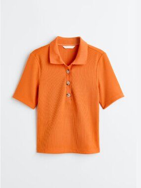 H&M Orange Ribbed Collared Crop Top Size M